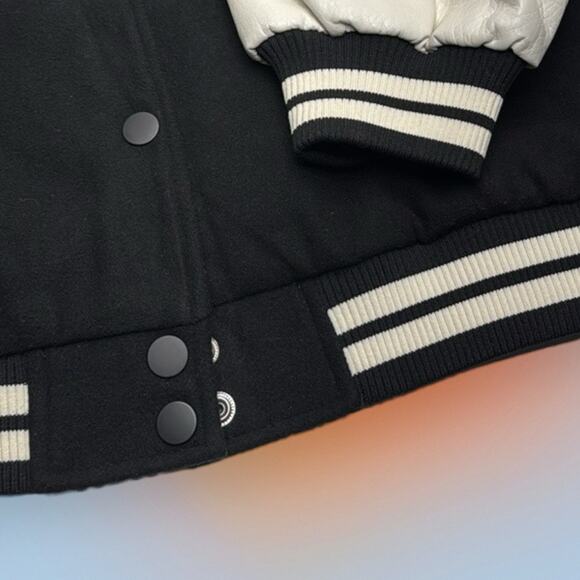 WILD FABLE Women’s Large Black White Varsity Bomber Jacket - Picture 5 of 7